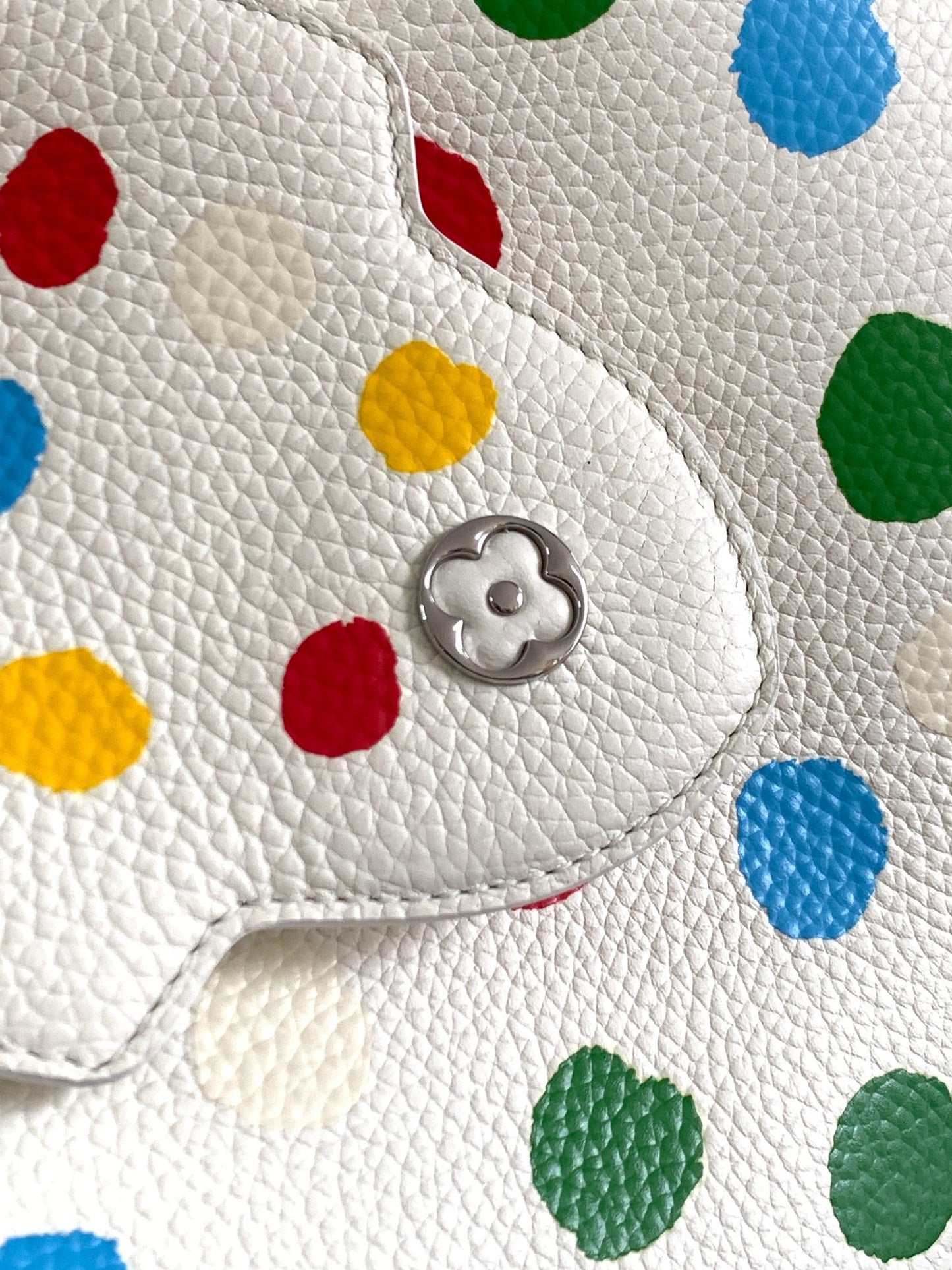 Louis Vuitton Capucines Small  Bag In White With Colorful Polka Dots