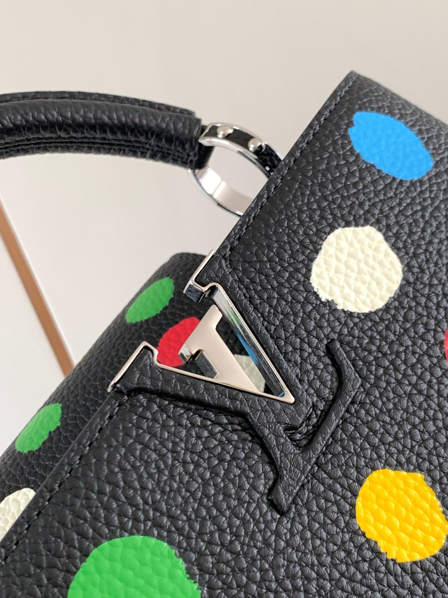 Louis Vuitton Capucines Small  Bag In Black With  Colorful Polka Dots