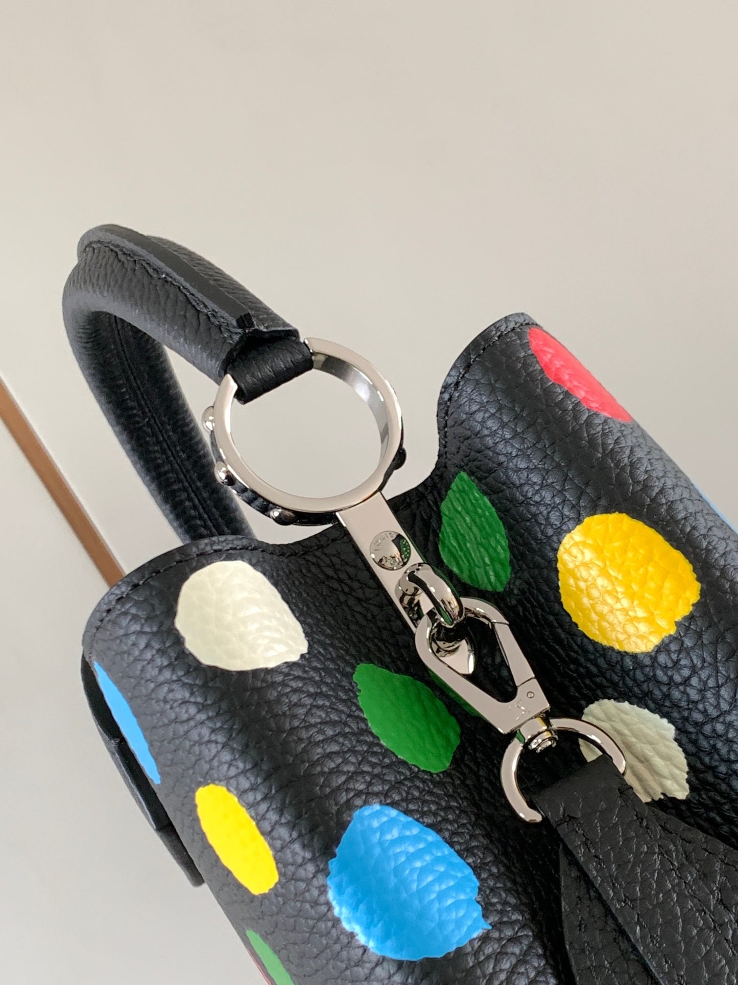 Louis Vuitton Capucines Small  Bag In Black With  Colorful Polka Dots