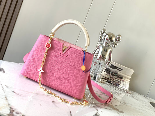 Louis Vuitton Capucines Small  Bag In Pink With Beige Handle