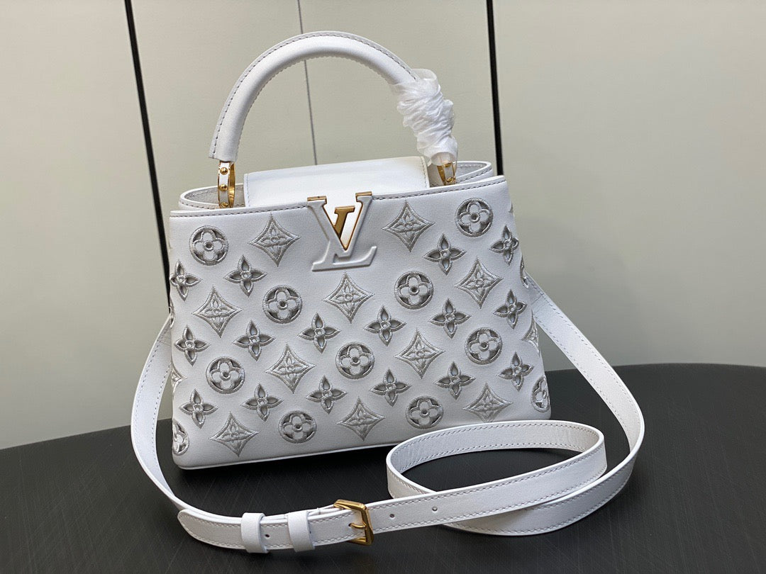 Louis Vuitton Capucines Small  Bag In White Embroidered Bag