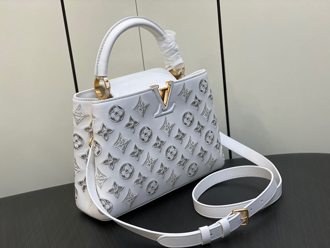 Louis Vuitton Capucines Small  Bag In White Embroidered Bag