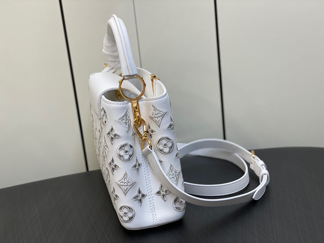 Louis Vuitton Capucines Small  Bag In White Embroidered Bag