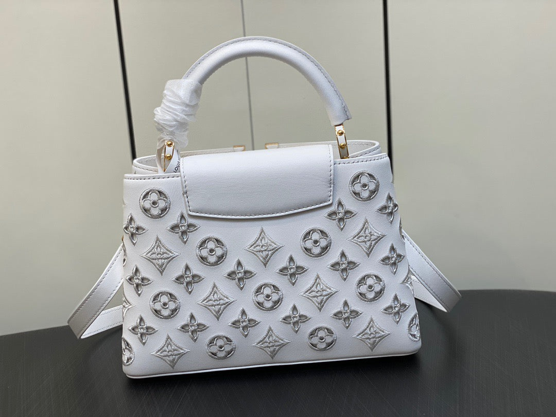 Louis Vuitton Capucines Small  Bag In White Embroidered Bag