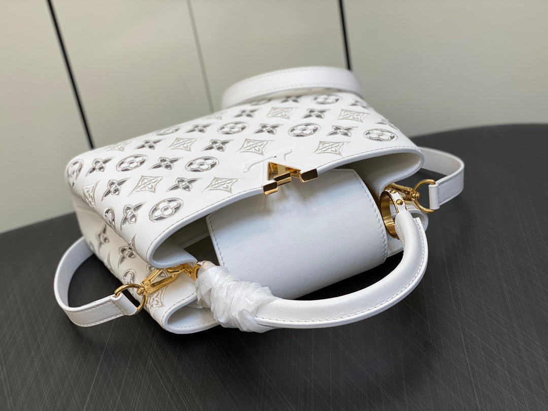 Louis Vuitton Capucines Small  Bag In White Embroidered Bag