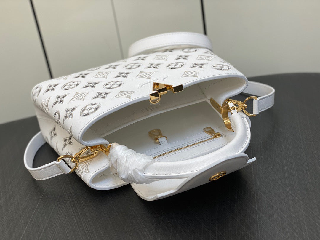 Louis Vuitton Capucines Small  Bag In White Embroidered Bag