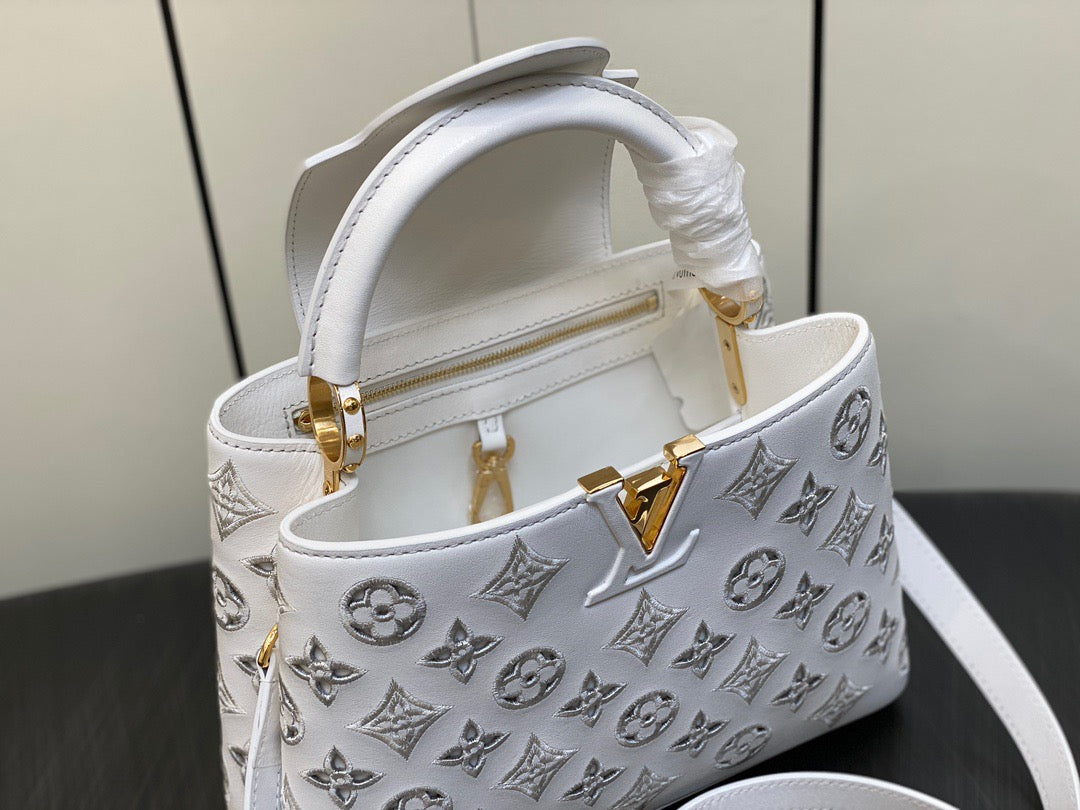 Louis Vuitton Capucines Small  Bag In White Embroidered Bag