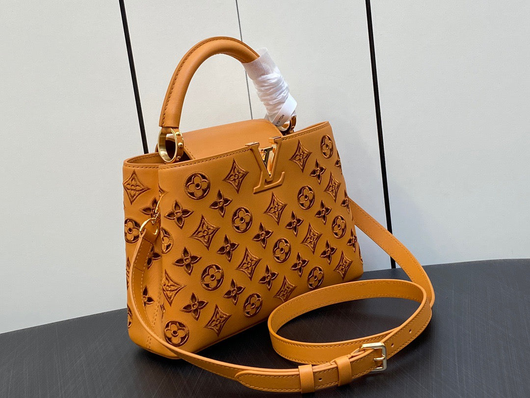 Louis Vuitton Capucines Small  Bag In Khaki With Embroidered Pattern