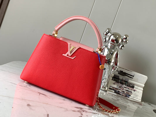 Louis Vuitton Capucines Medium Bag In Red With Pink Handle