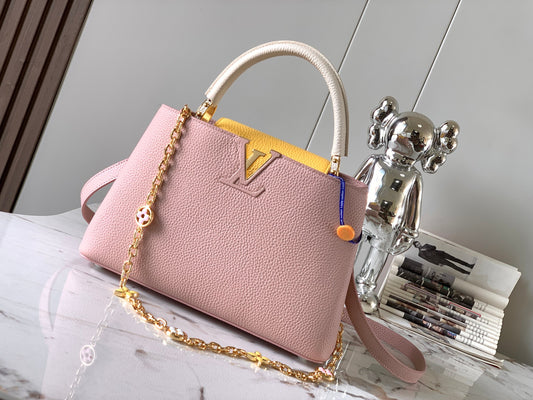 Louis Vuitton Capucines Medium Bag In Pink With Beige Handle