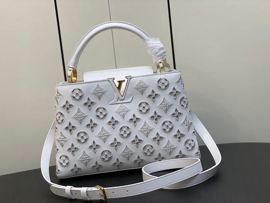 Louis Vuitton Capucines Medium Bag In White Embroidery Pattern