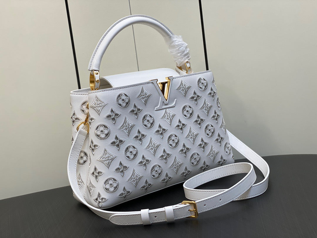 Louis Vuitton Capucines Medium Bag In White Embroidery Pattern