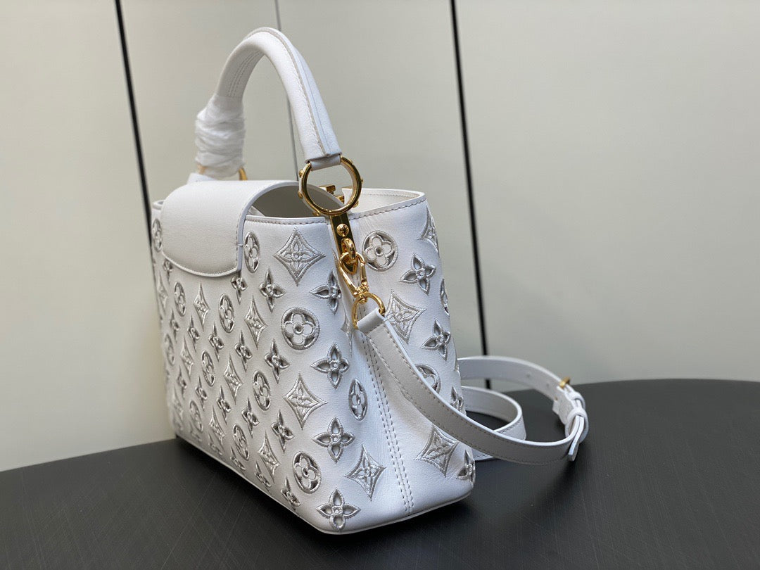 Louis Vuitton Capucines Medium Bag In White Embroidery Pattern