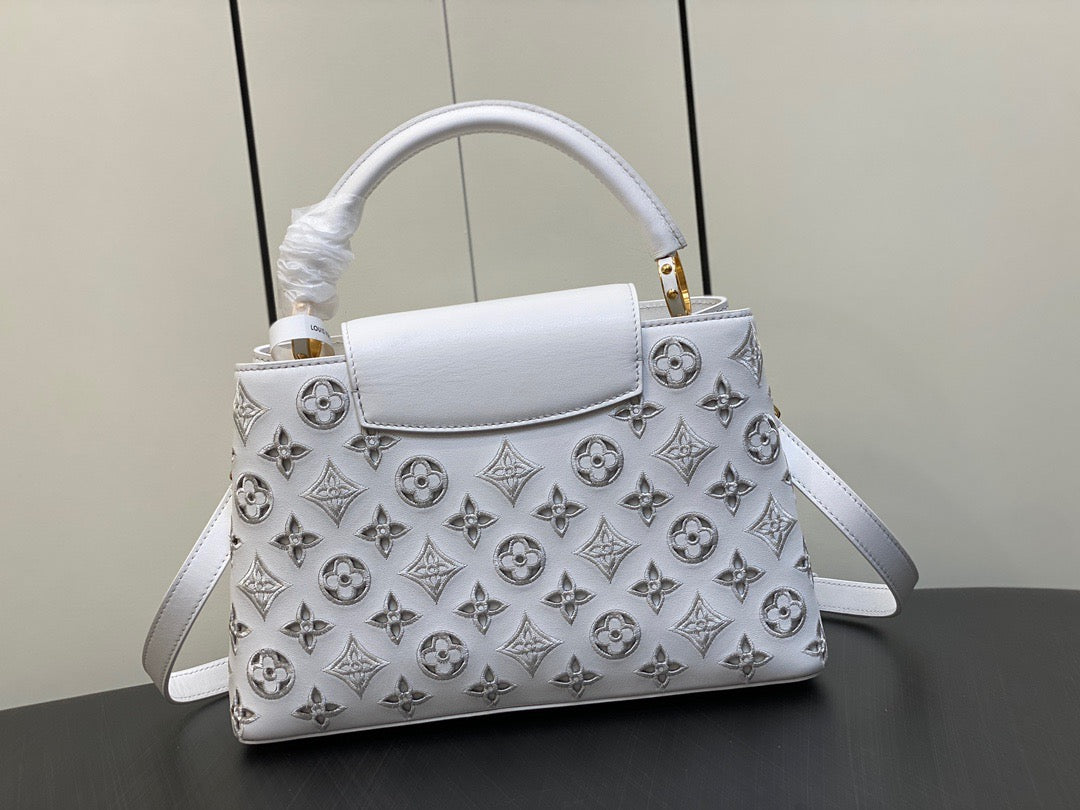 Louis Vuitton Capucines Medium Bag In White Embroidery Pattern