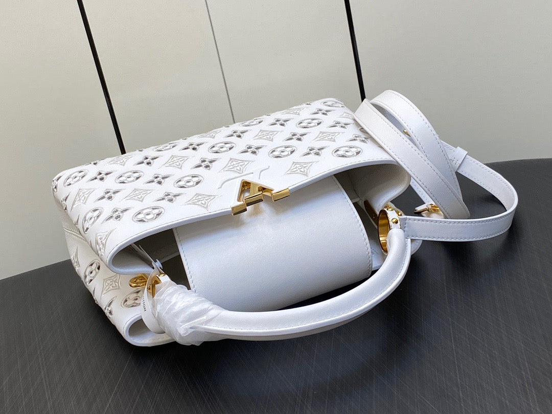 Louis Vuitton Capucines Medium Bag In White Embroidery Pattern