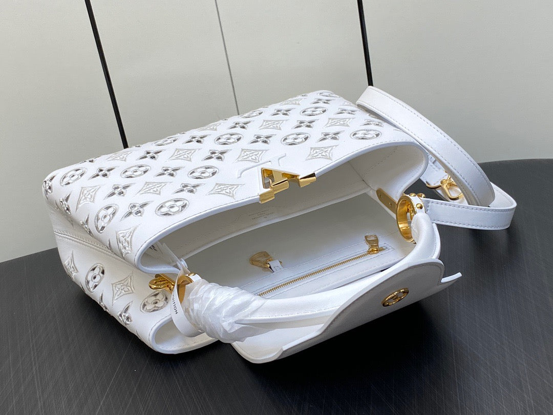 Louis Vuitton Capucines Medium Bag In White Embroidery Pattern