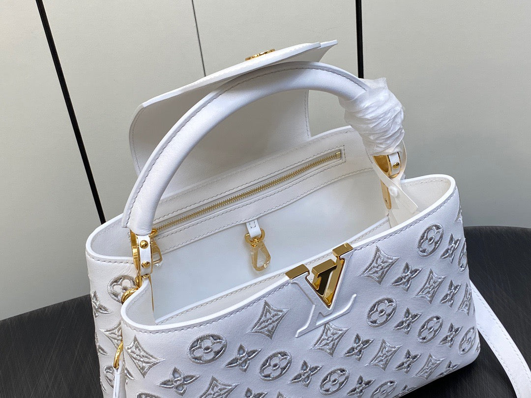 Louis Vuitton Capucines Medium Bag In White Embroidery Pattern