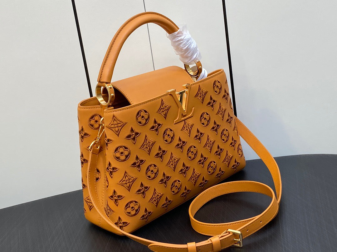 Louis Vuitton Capucines Medium Bag In Khaki Embroidery Pattern