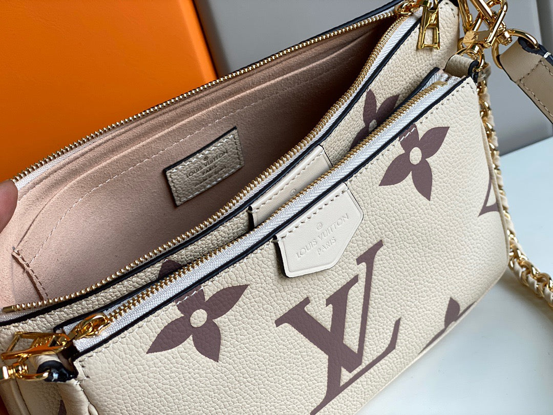 Louis Vuitton Large Pochette Accessories In Beige With Brown Presbyopia