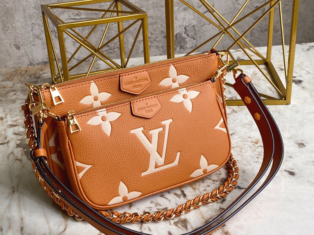 Louis Vuitton Large Pochette Accessories In Gold Brown With Beige Presbyopia