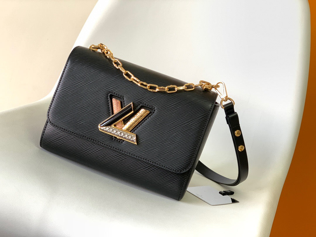 Louis Vuitton Twist Pouch In Black Epi Leather With Gold Chain