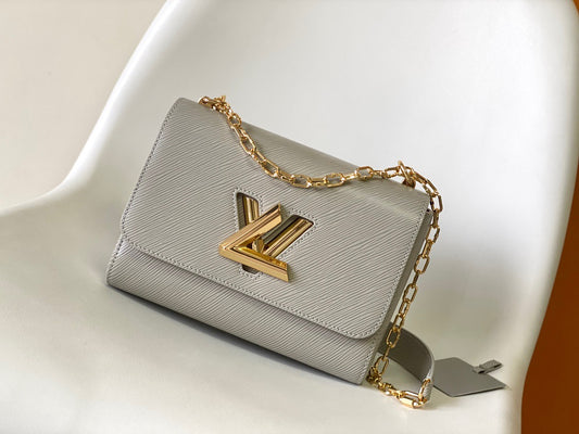 Louis Vuitton Twist Pouch In Gray Epi Leather With Gold Chain