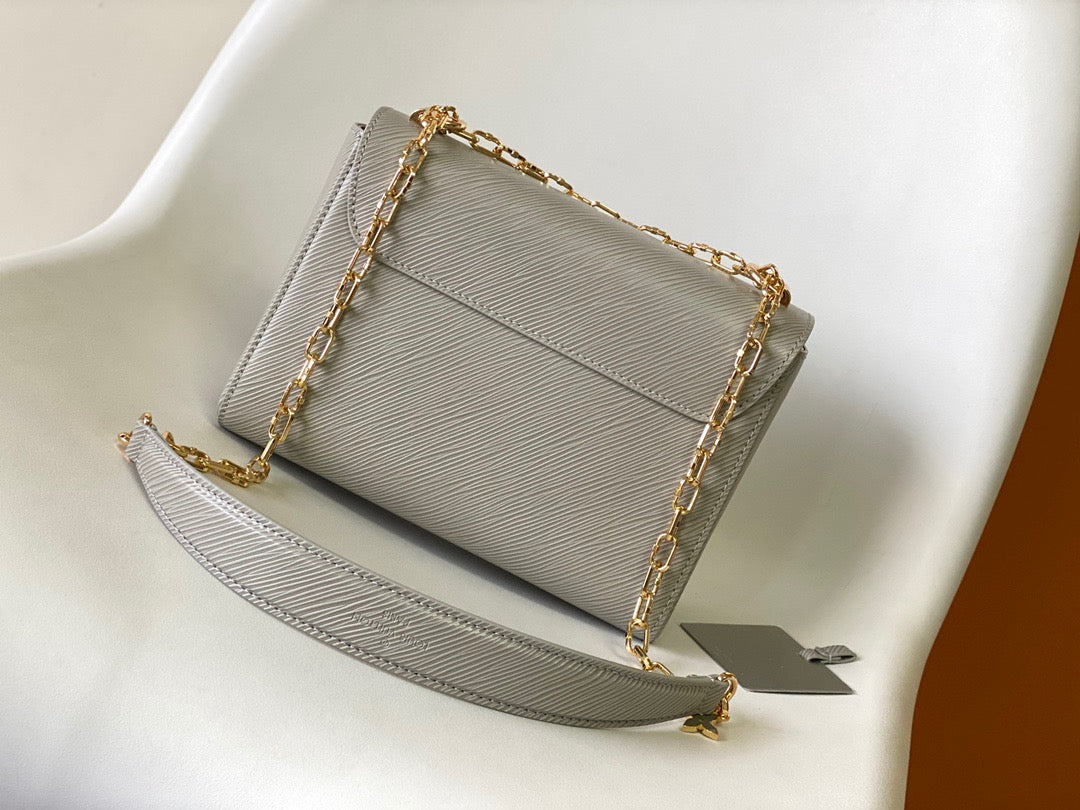 Louis Vuitton Twist Pouch In Gray Epi Leather With Gold Chain