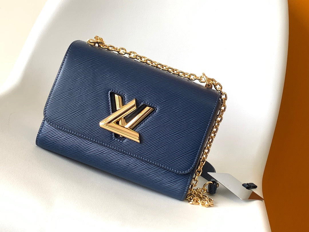 Louis Vuitton Twist Pouch In Dark Blue Epi Leather With Gold Chain