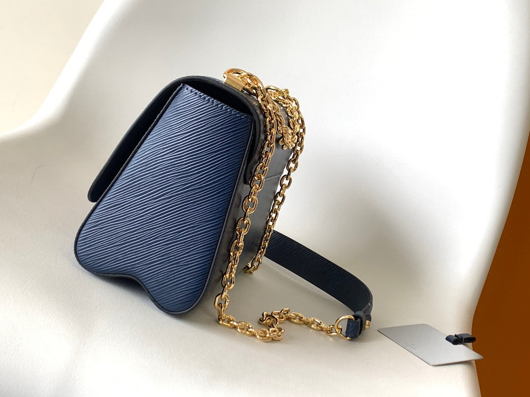 Louis Vuitton Twist Pouch In Dark Blue Epi Leather With Gold Chain