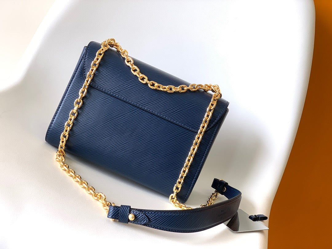 Louis Vuitton Twist Pouch In Dark Blue Epi Leather With Gold Chain