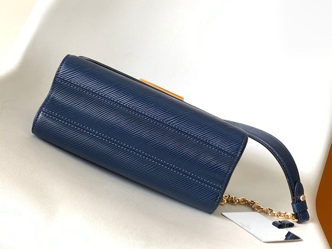 Louis Vuitton Twist Pouch In Dark Blue Epi Leather With Gold Chain