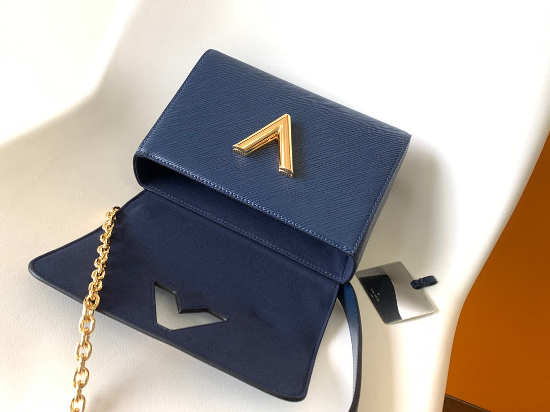 Louis Vuitton Twist Pouch In Dark Blue Epi Leather With Gold Chain