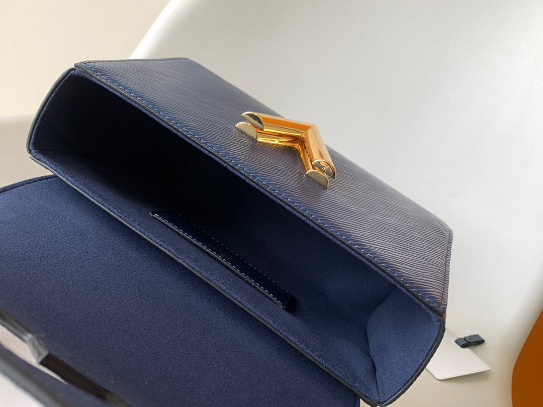 Louis Vuitton Twist Pouch In Dark Blue Epi Leather With Gold Chain