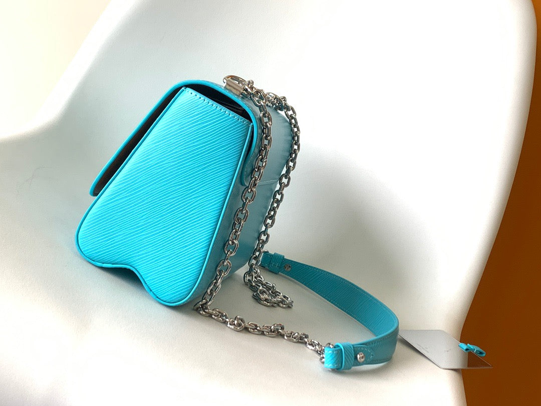 Louis Vuitton Twist Pouch In Sky Blue Epi Leather With Silver Chain