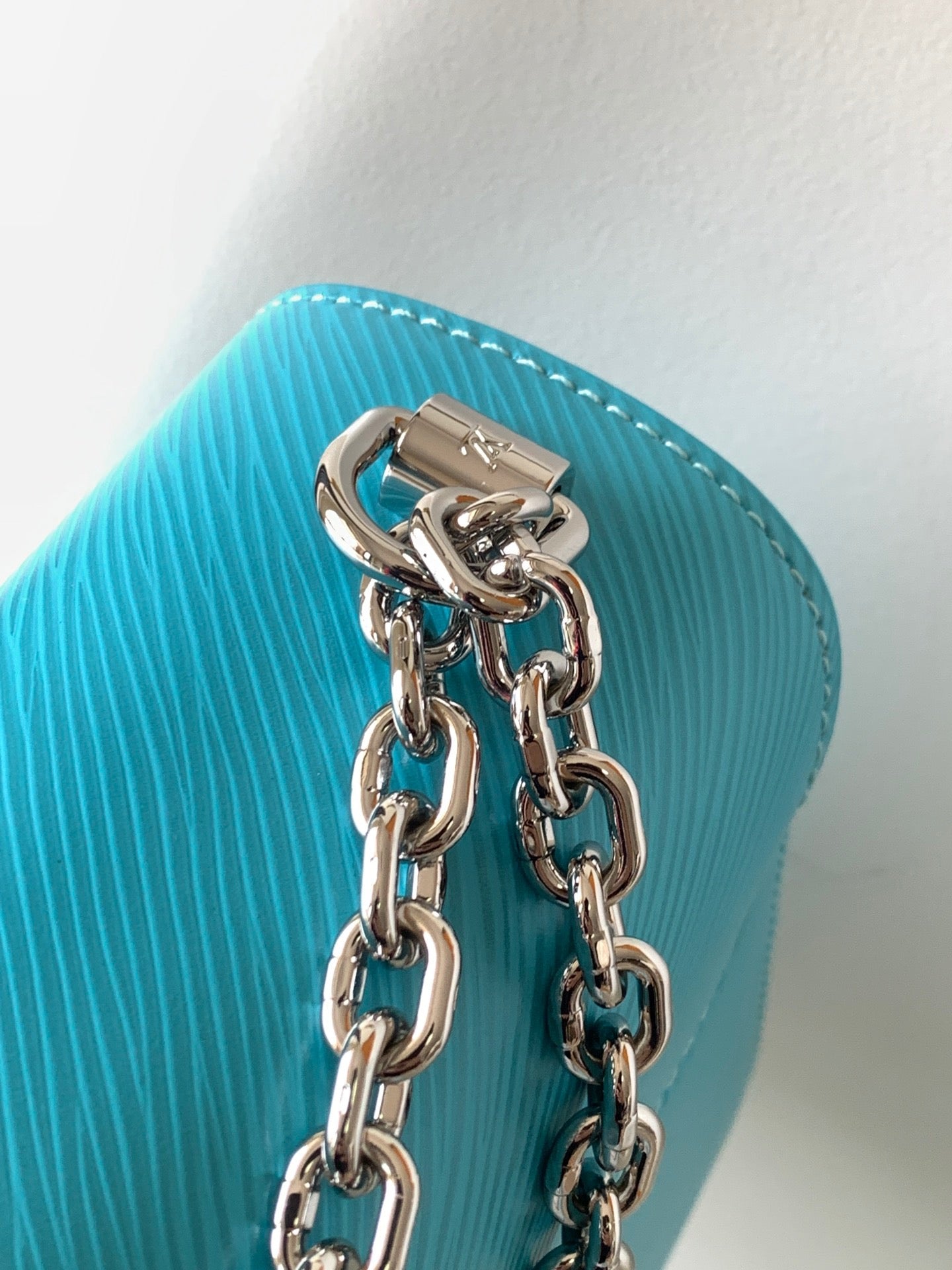 Louis Vuitton Twist Pouch In Sky Blue Epi Leather With Silver Chain