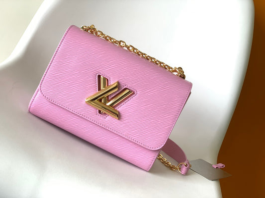 Louis Vuitton Twist Pouch In Sakura Powder Epi Leather With Gold Chain