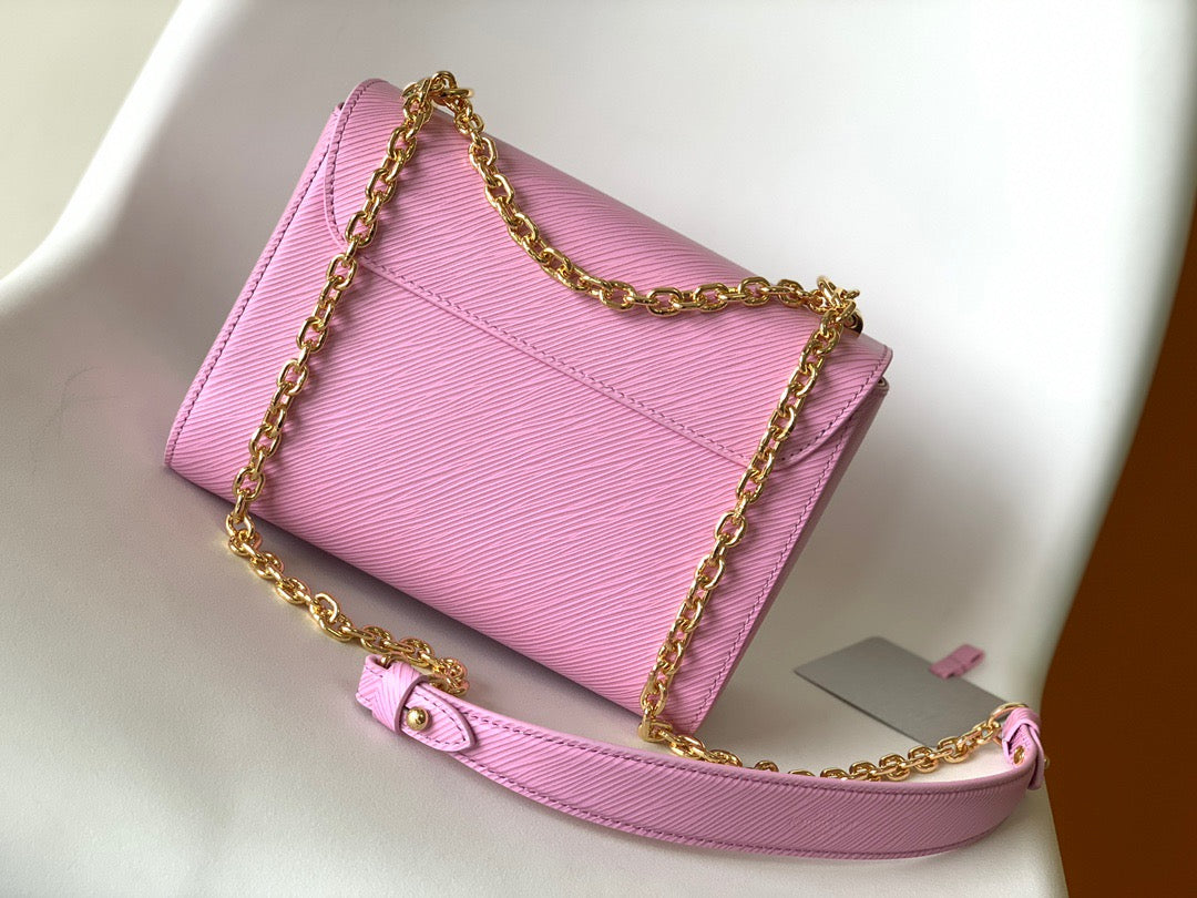 Louis Vuitton Twist Pouch In Sakura Powder Epi Leather With Gold Chain