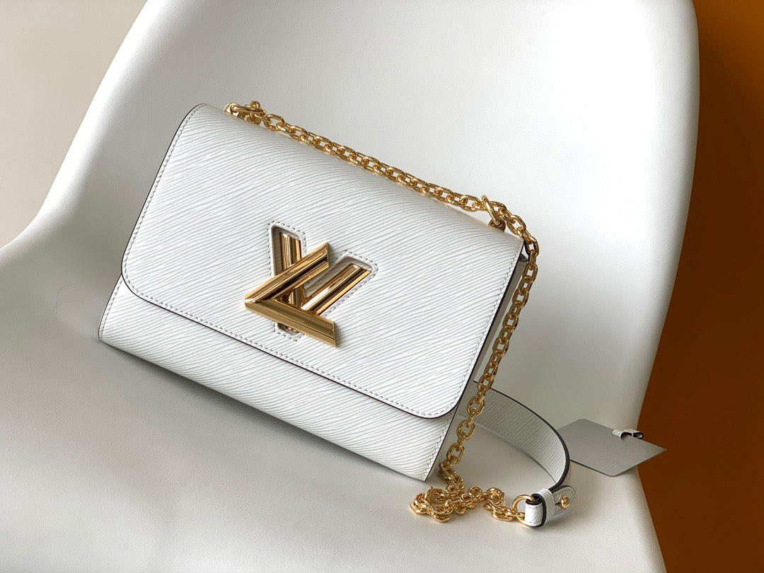 Louis Vuitton Twist Pouch In White Epi Leather With Gold Chain