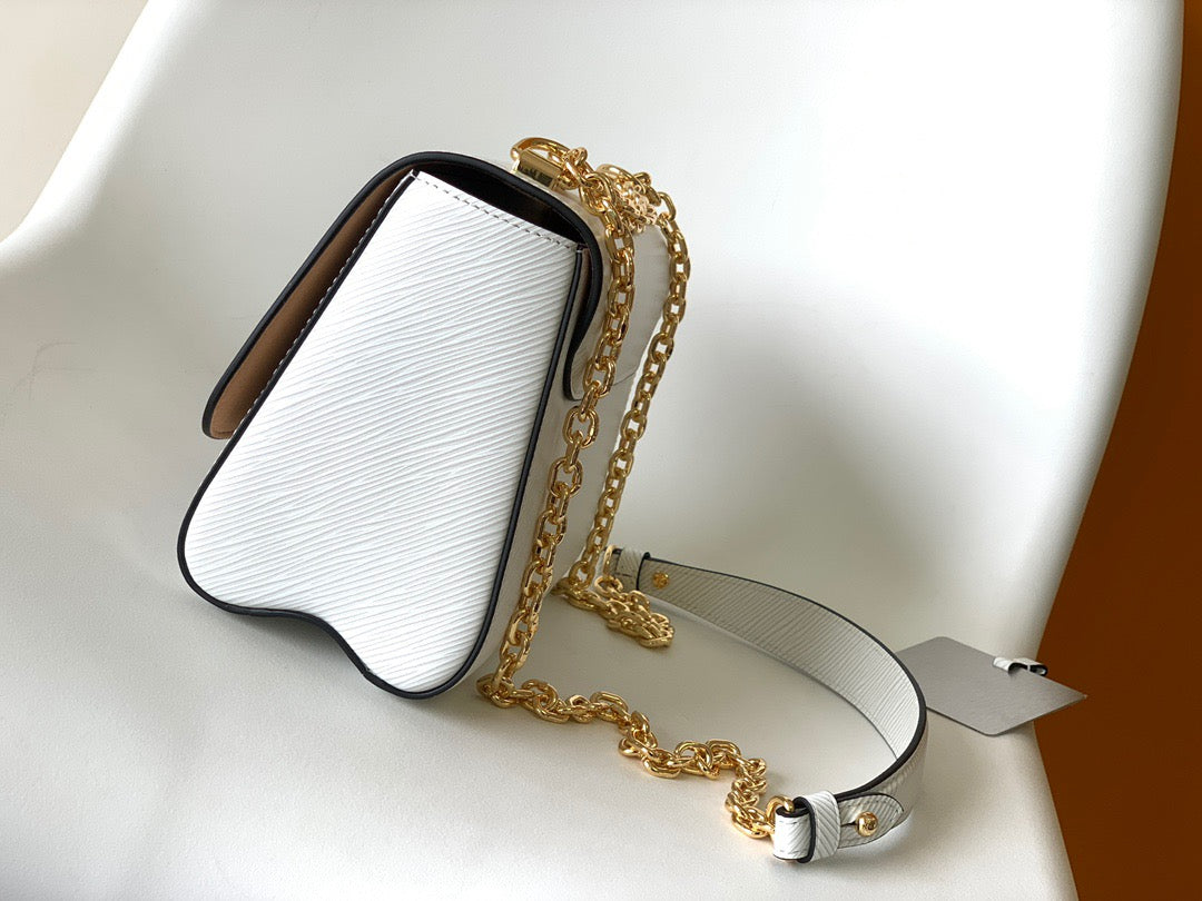 Louis Vuitton Twist Pouch In White Epi Leather With Gold Chain