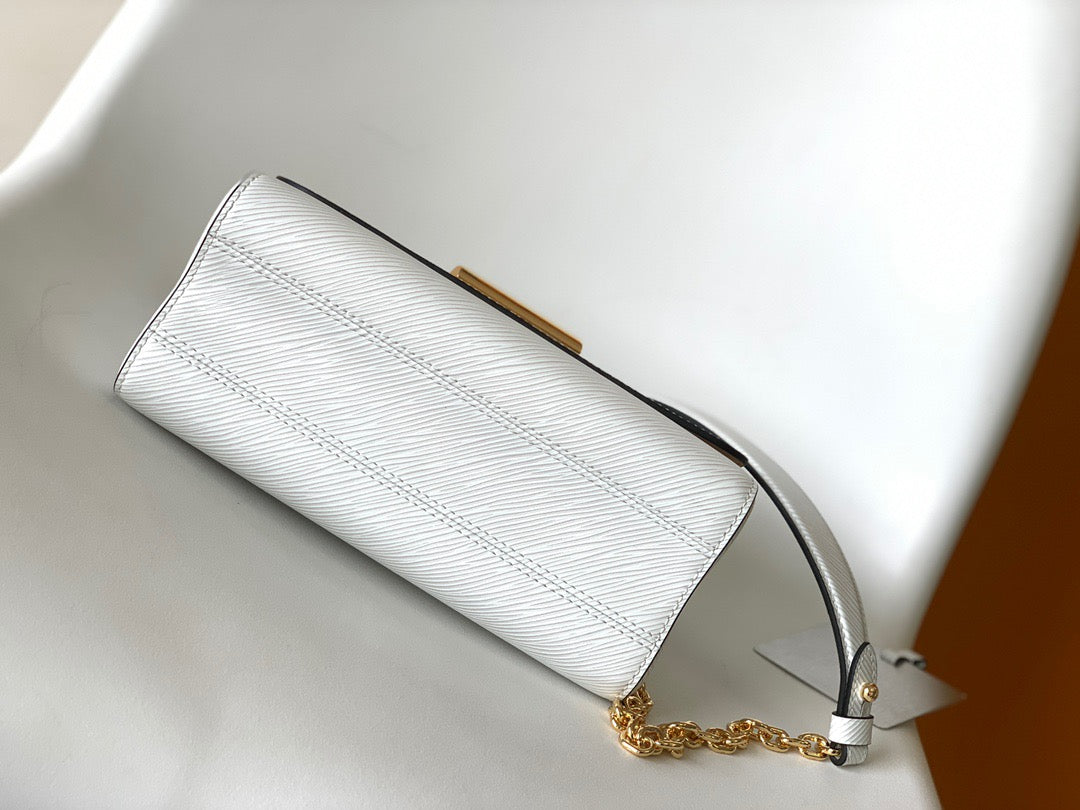 Louis Vuitton Twist Pouch In White Epi Leather With Gold Chain