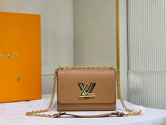 Louis Vuitton Twist Pouch In Brown Epi Leather With Gold Chain