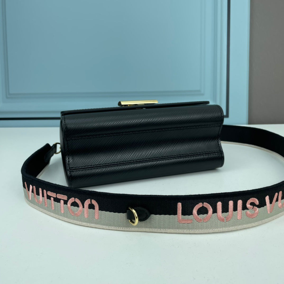 Louis Vuitton Twist Pouch In Black Epi Leather With Canvas Shoulder Strap