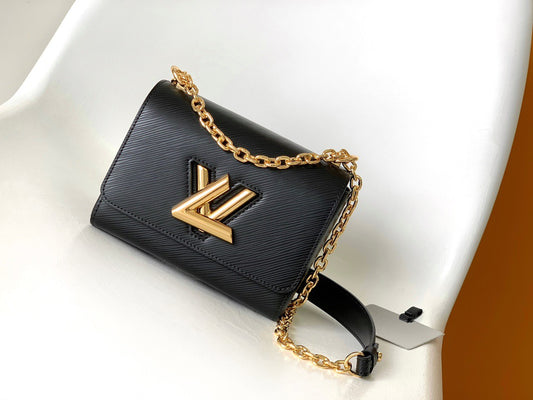 Louis Vuitton Twist Pouch In Black Epi Leather With Gold Chain