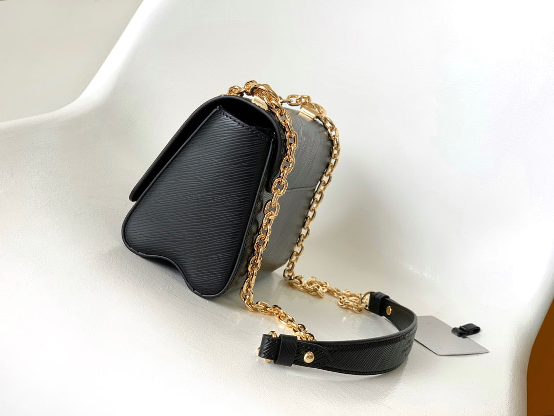 Louis Vuitton Twist Pouch In Black Epi Leather With Gold Chain