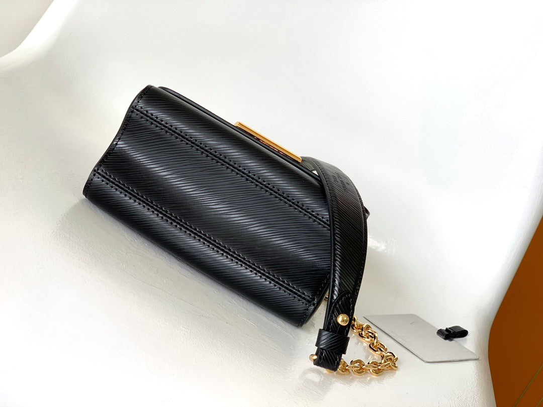 Louis Vuitton Twist Pouch In Black Epi Leather With Gold Chain