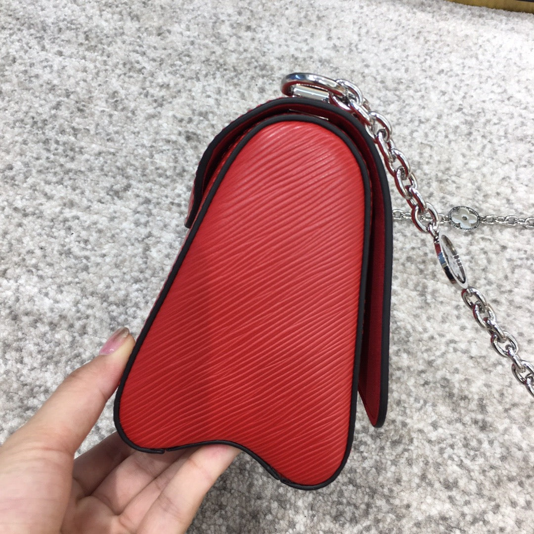 Louis Vuitton Twist Pouch In Red Epi Leather With Silver Chain