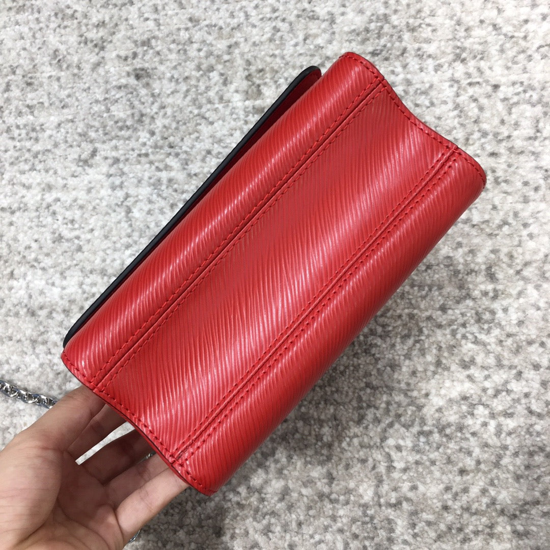 Louis Vuitton Twist Pouch In Red Epi Leather With Silver Chain