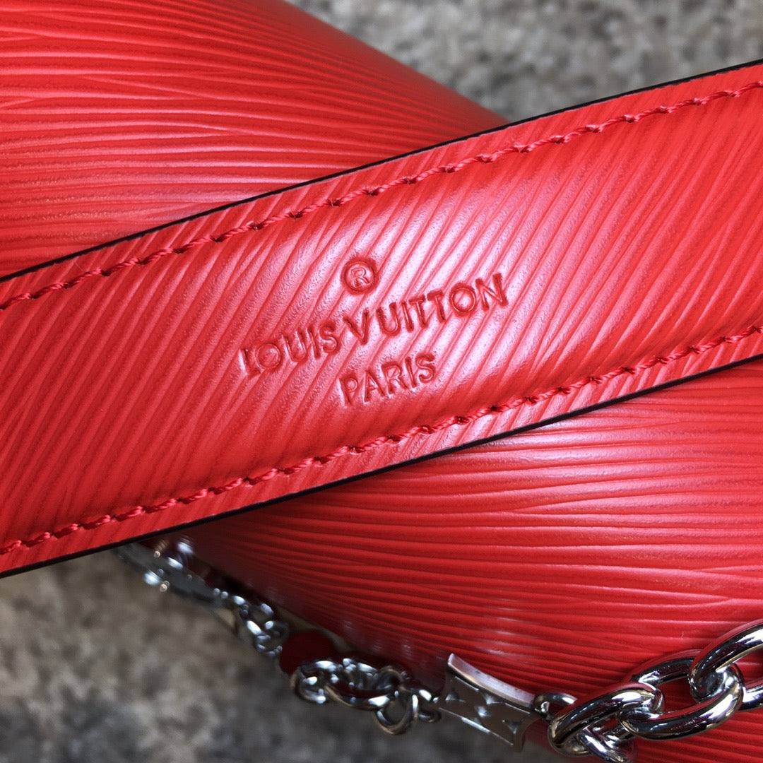 Louis Vuitton Twist Pouch In Red Epi Leather With Silver Chain