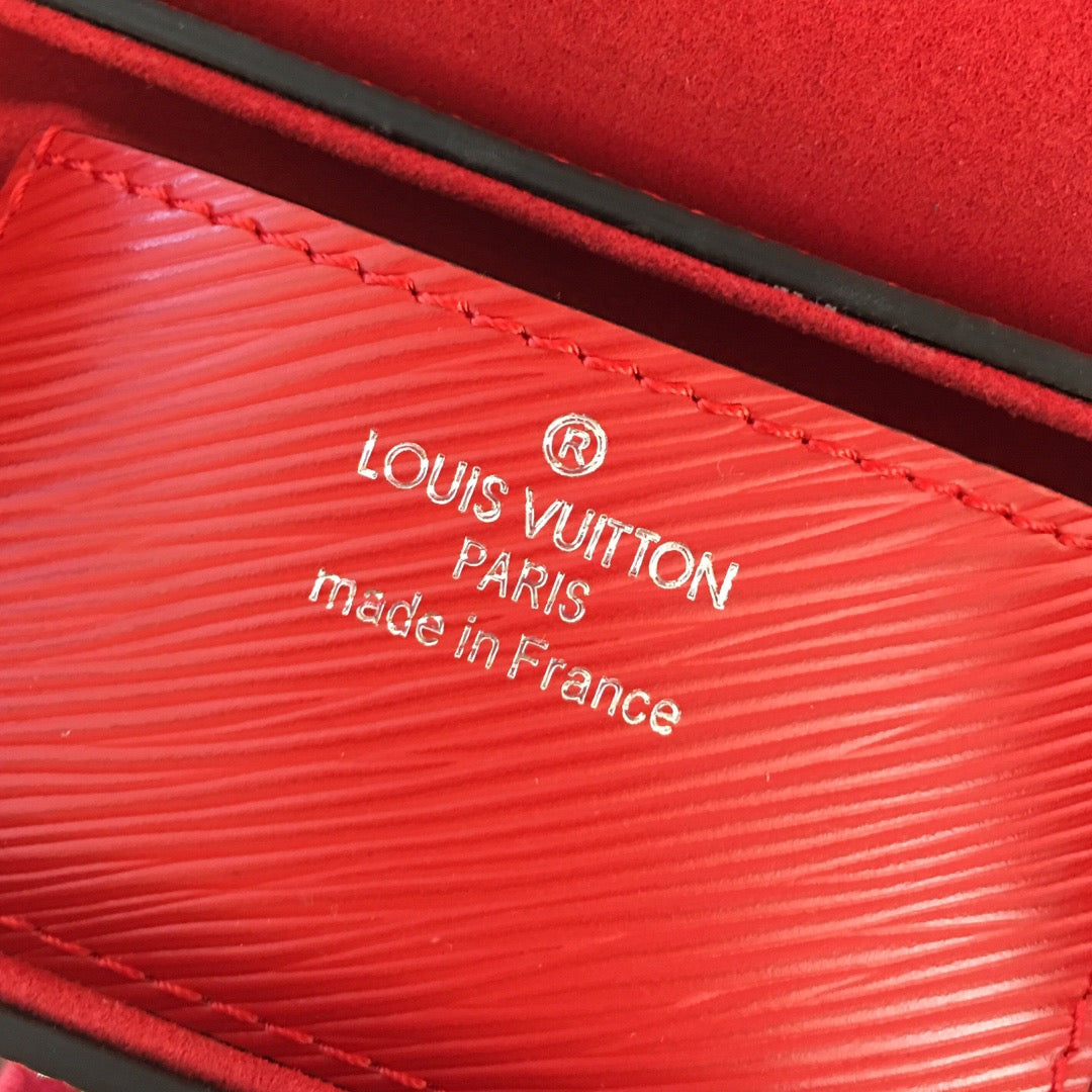 Louis Vuitton Twist Pouch In Red Epi Leather With Silver Chain