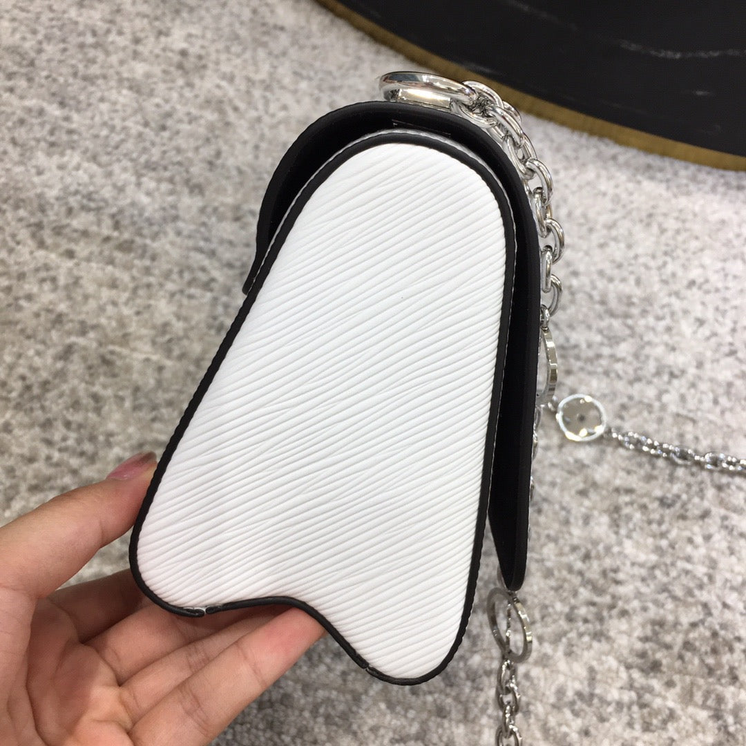 Louis Vuitton Twist Pouch In White Epi Leather With Silver Chain